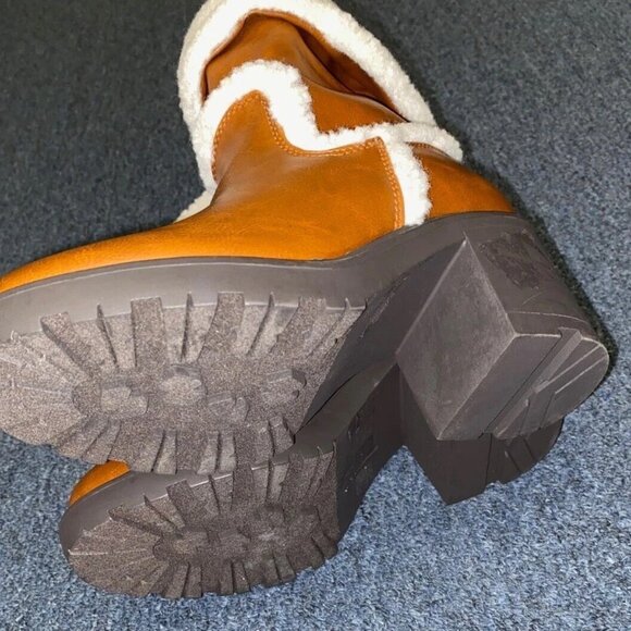 JustFab Ellie Trim Heeled Sherpa Lined Women's Boot Size 6.5 Tan/Brown - Picture 4 of 7